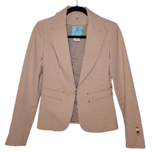 Marciano Beige Tan Fitted Blazer with Gold-Tone Stud Button Details Size 4 - Picture 3 of 12
